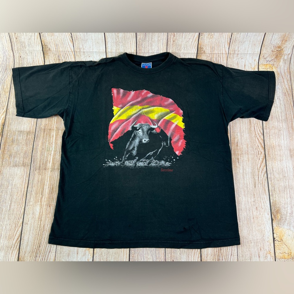 Vintage Safon Barcelona Spain Bull Black T Shirt Size 2XL